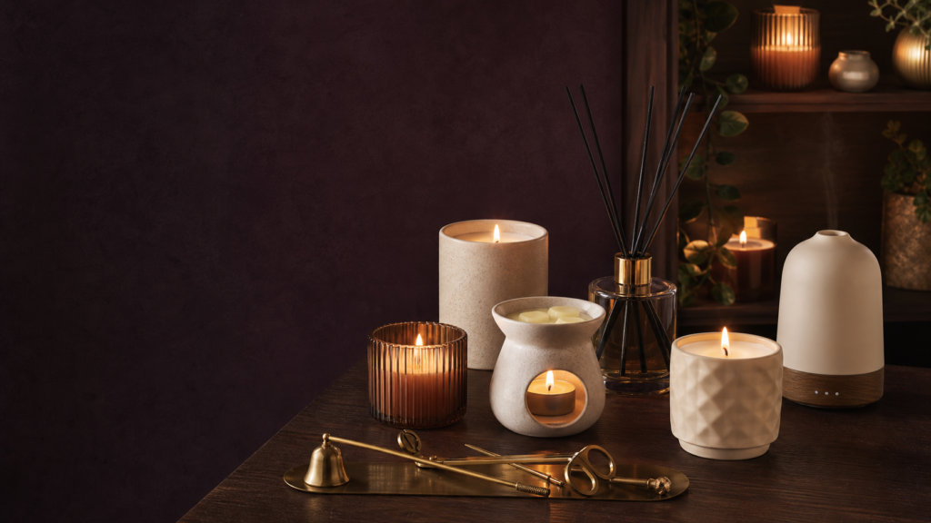 Candles and aroma decor shown as a coordinated wholesale collection