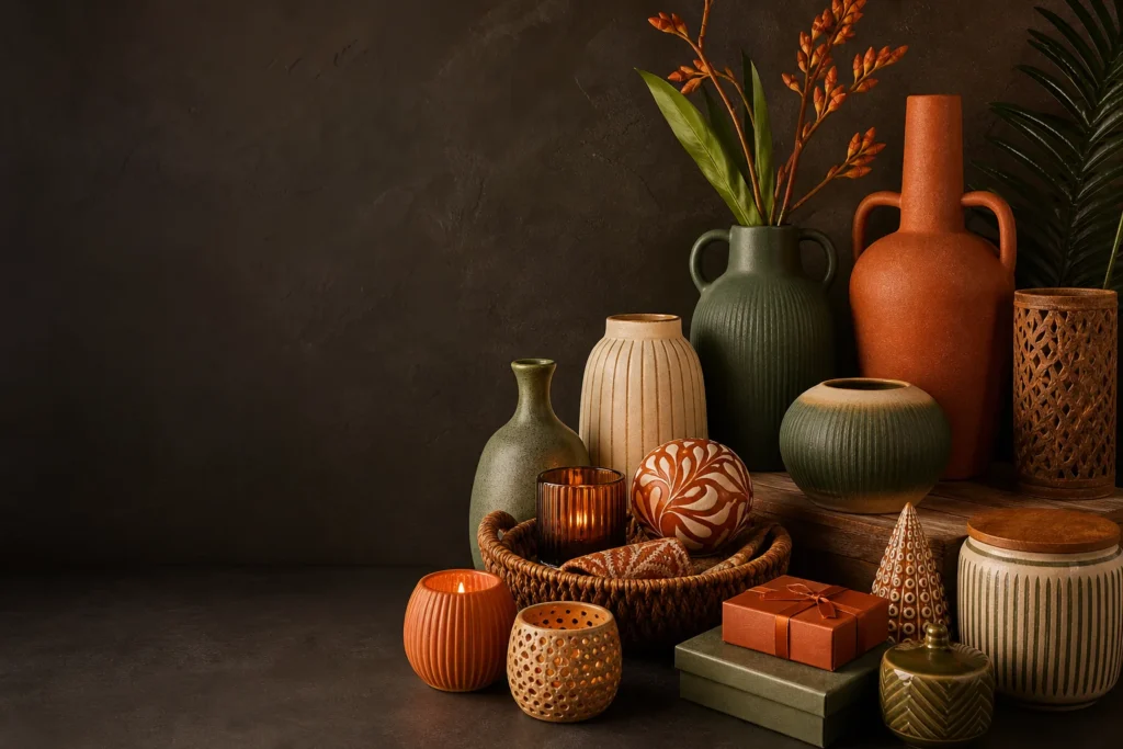 Colorful home decor assortment styled for a Latin American market direction