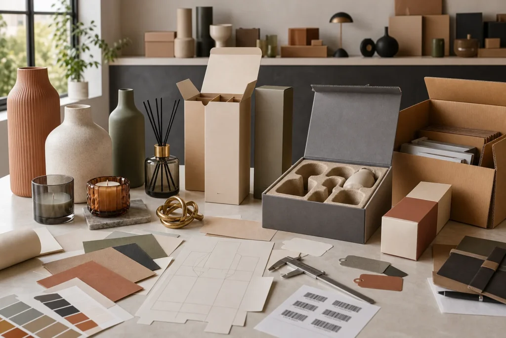Candles, diffusers and ceramic decor shown with OEM packaging components
