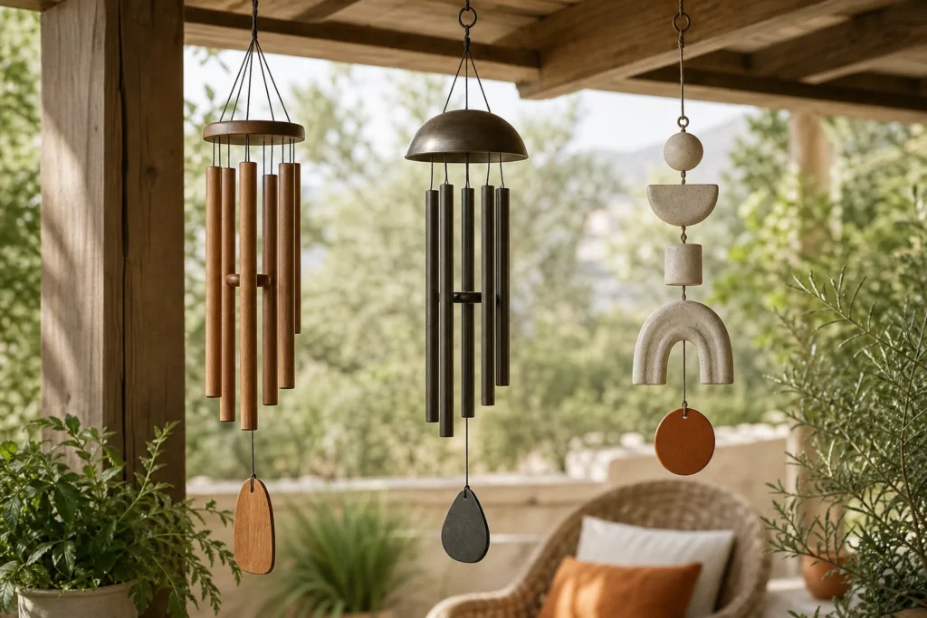Outdoor wind chimes displayed as a hanging decor product family