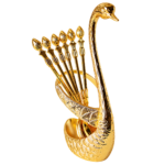 HS-SPSET-03 gold-tone swan holder with matching flower-tip fruit forks thumbnail