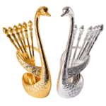 HS-SPSET-03 gold-tone and silver-tone swan holders displaying fruit forks as alternative finishes thumbnail