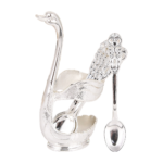 HS-SPSET-05 Silver-tone ornate swan holder with matching spoon thumbnail