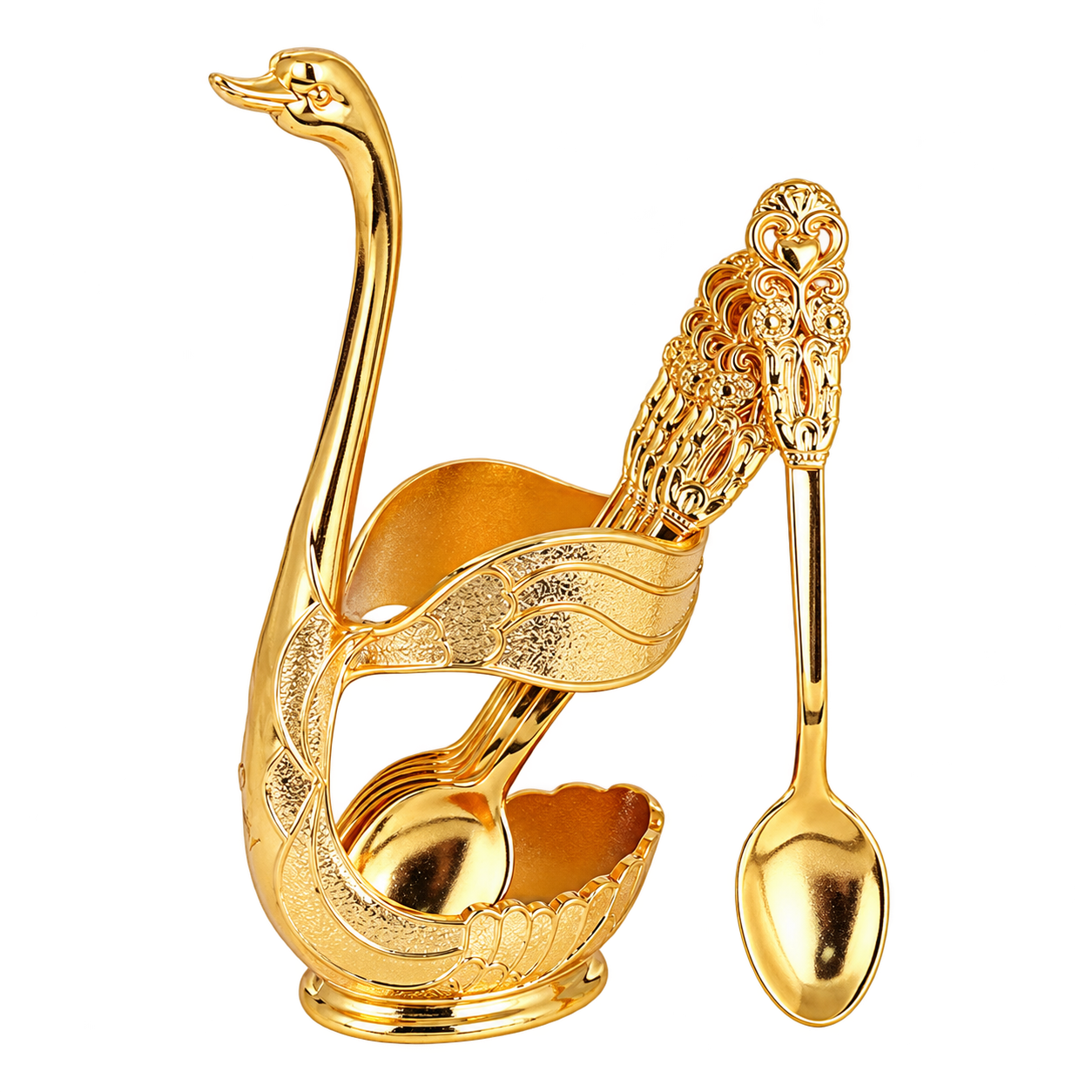HS-SPSET-05 gold-tone swan holder with matching ornate utensils