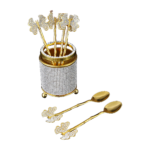 HS-SPSET-06 Round crystal-look holder with butterfly-top spoons shown beside it thumbnail