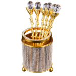 HS-SPSET-06 round stone-look holder with gold-tone faceted-end utensils thumbnail