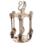 HS-SPSET-07 silver-tone swan-finial stand with six hanging shell-end spoons thumbnail