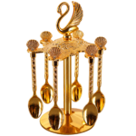 HS-SPSET-07 gold-tone swan-finial stand with six hanging shell-end spoons thumbnail