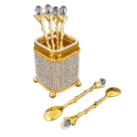 HS-SPSET-09 square stone-look holder with matching gold-tone utensils displayed beside it thumbnail