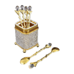 HS-SPSET-09 Square crystal-look utensil holder with matching decorative utensils beside it thumbnail