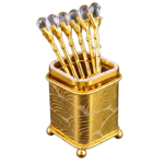 HS-SPSET-09 engraved gold-tone square holder with matching faceted-end utensils thumbnail