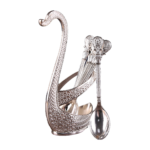 HS-SPSET-11 Silver-tone engraved swan holder with matching spoons thumbnail