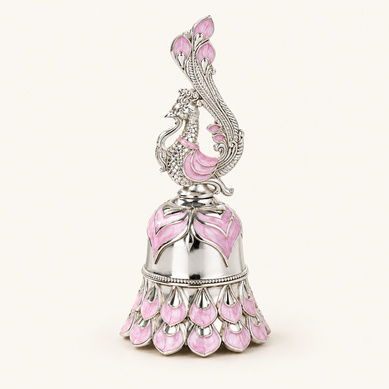Peacock-Finial Handbell — Pink-accent reference