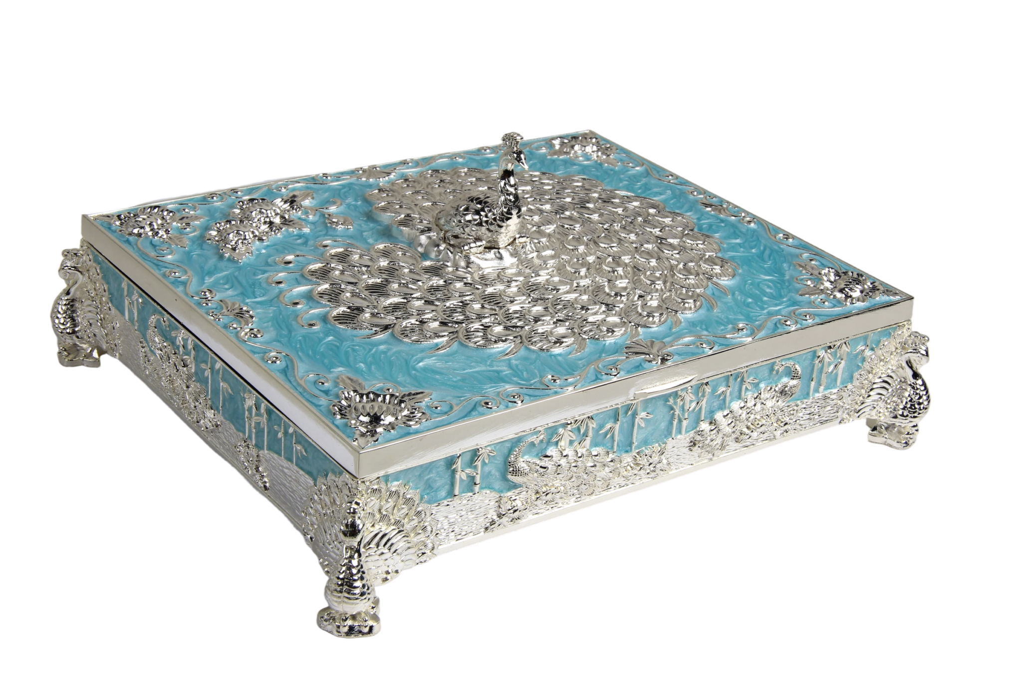 HS-GP184 square peacock dry fruit box in blue main view