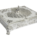 HS-GP184 square peacock dry fruit box in silver and white thumbnail