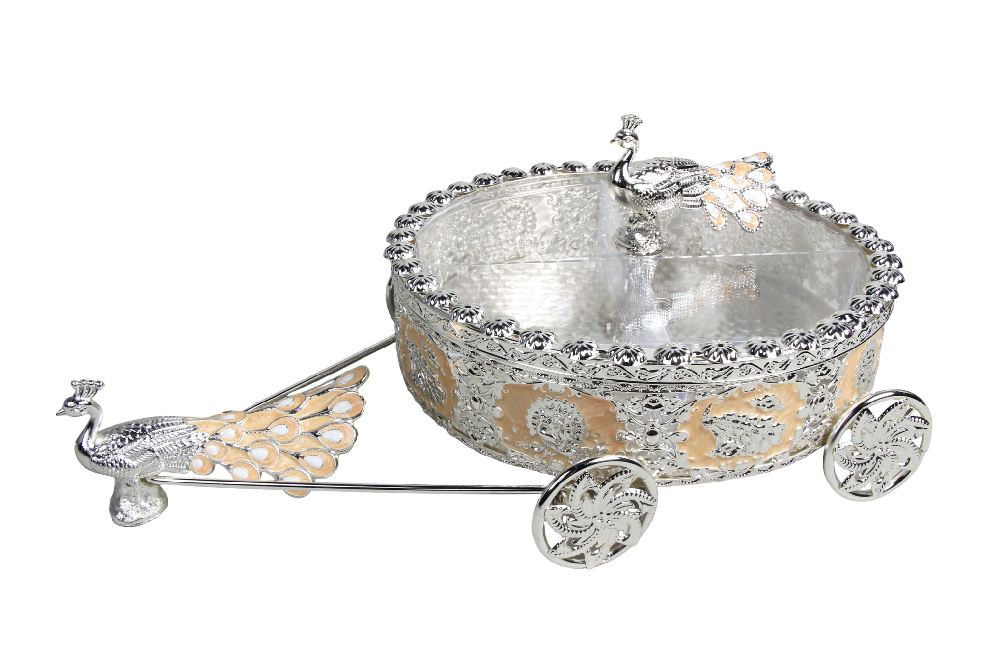 HS-GP185 round peacock carriage dry fruit box in peach main view