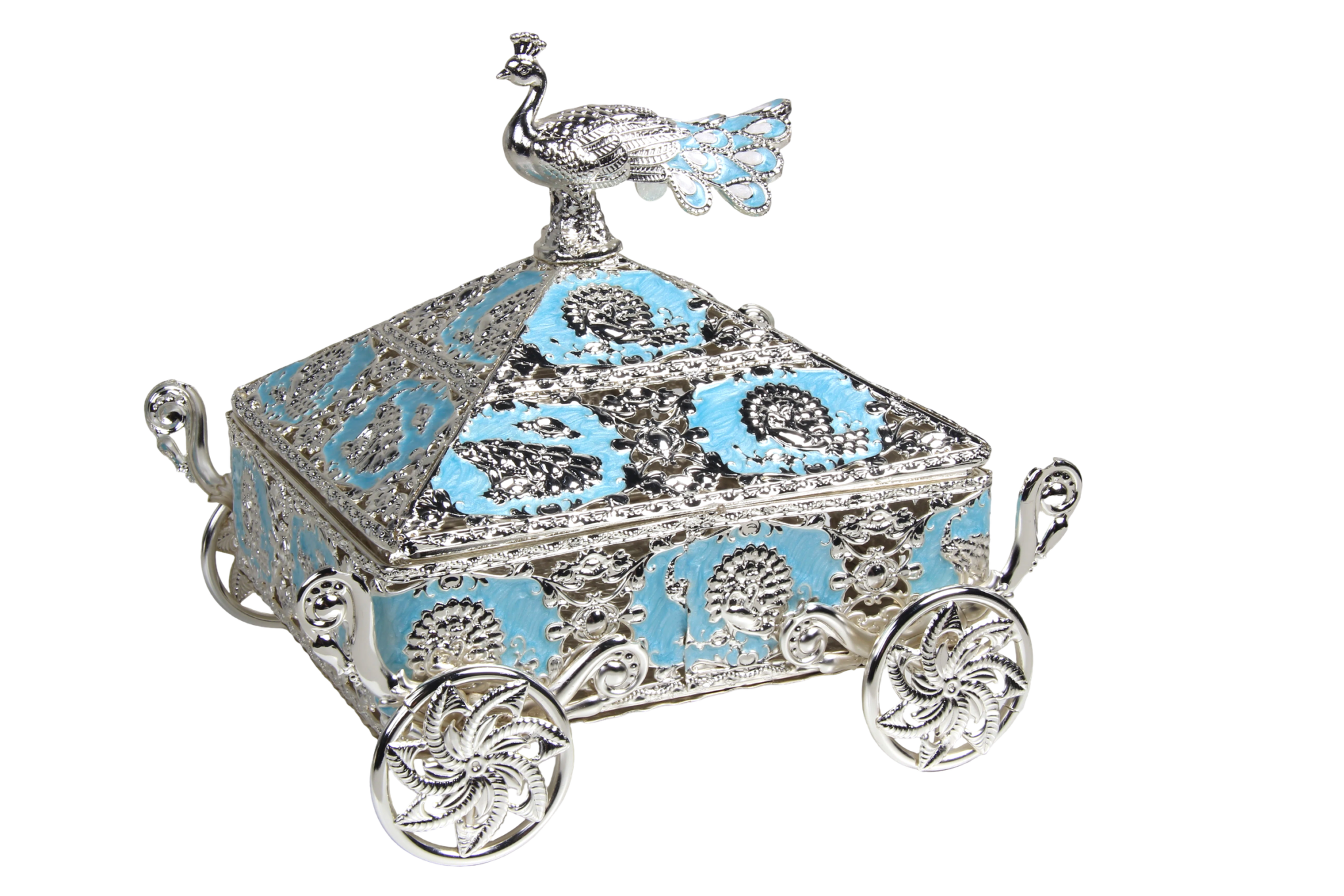 HS-GP187 8-inch square peacock dry fruit box in blue main view