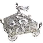 HS-GP187 8-inch square peacock dry fruit box in silver and white thumbnail