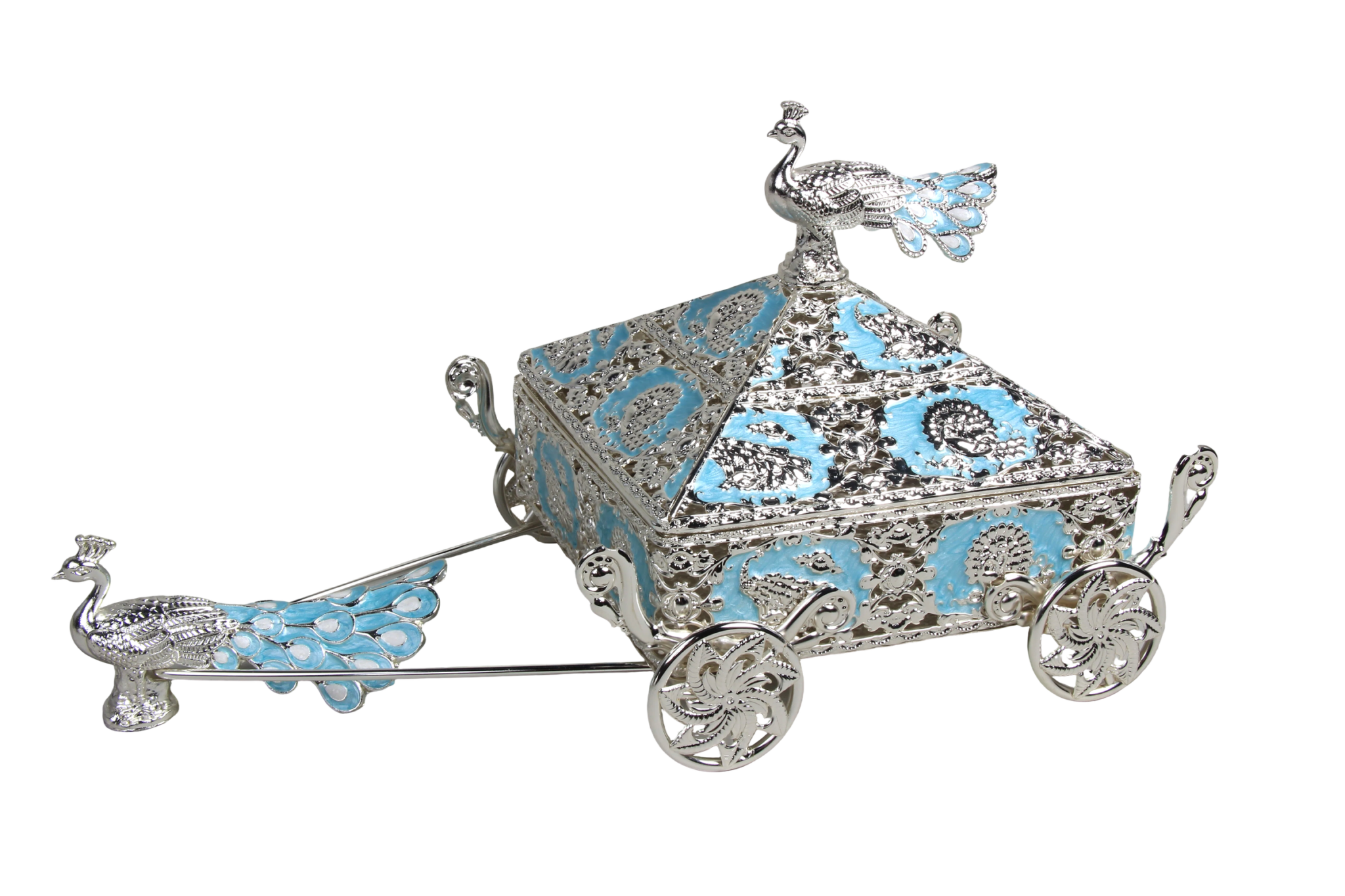 HS-GP188 8-inch square peacock carriage dry fruit box in blue main view