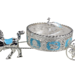 HS-GP191 8-inch round peacock carriage dry fruit box in blue main view thumbnail