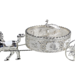 HS-GP191 8-inch round peacock carriage dry fruit box in silver and white thumbnail