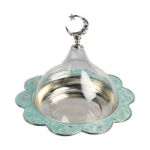HS-GW068 Crescent-Finial Covered Fruit Bowl — Aqua and silver-tone finish thumbnail