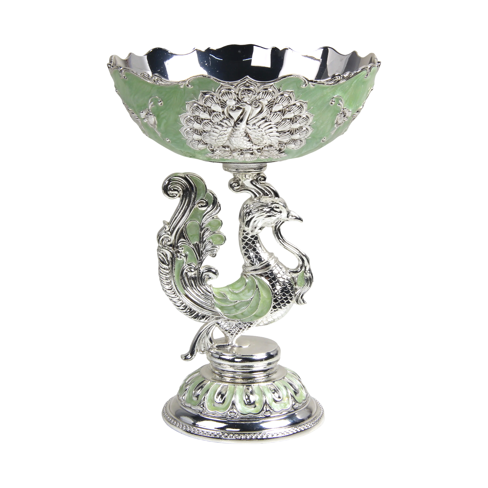 HS-GW079 Peacock Footed Dry Fruit Bowl — Green peacock pedestal
