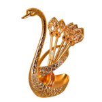 HS-SPSET-01 gold-tone swan holder with six matching decorative spoons thumbnail