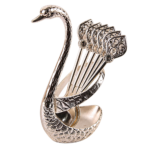 HS-SPSET-01 silver-tone swan holder with six matching decorative spoons thumbnail