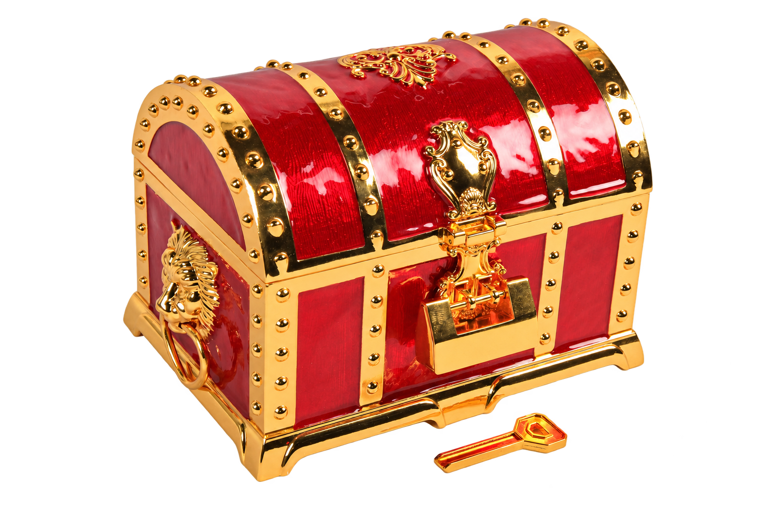 HS-SSH055 red-and-gold treasure-chest jewellery box with domed lid