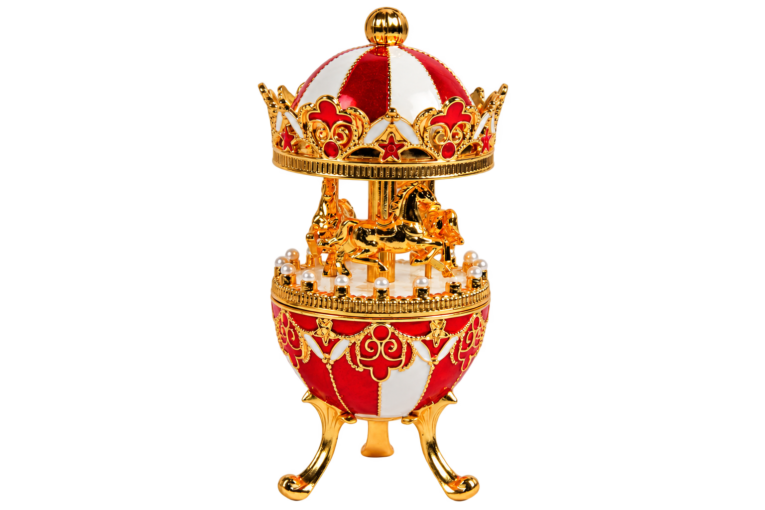 HS-SSH056 red-and-gold carousel jewellery box