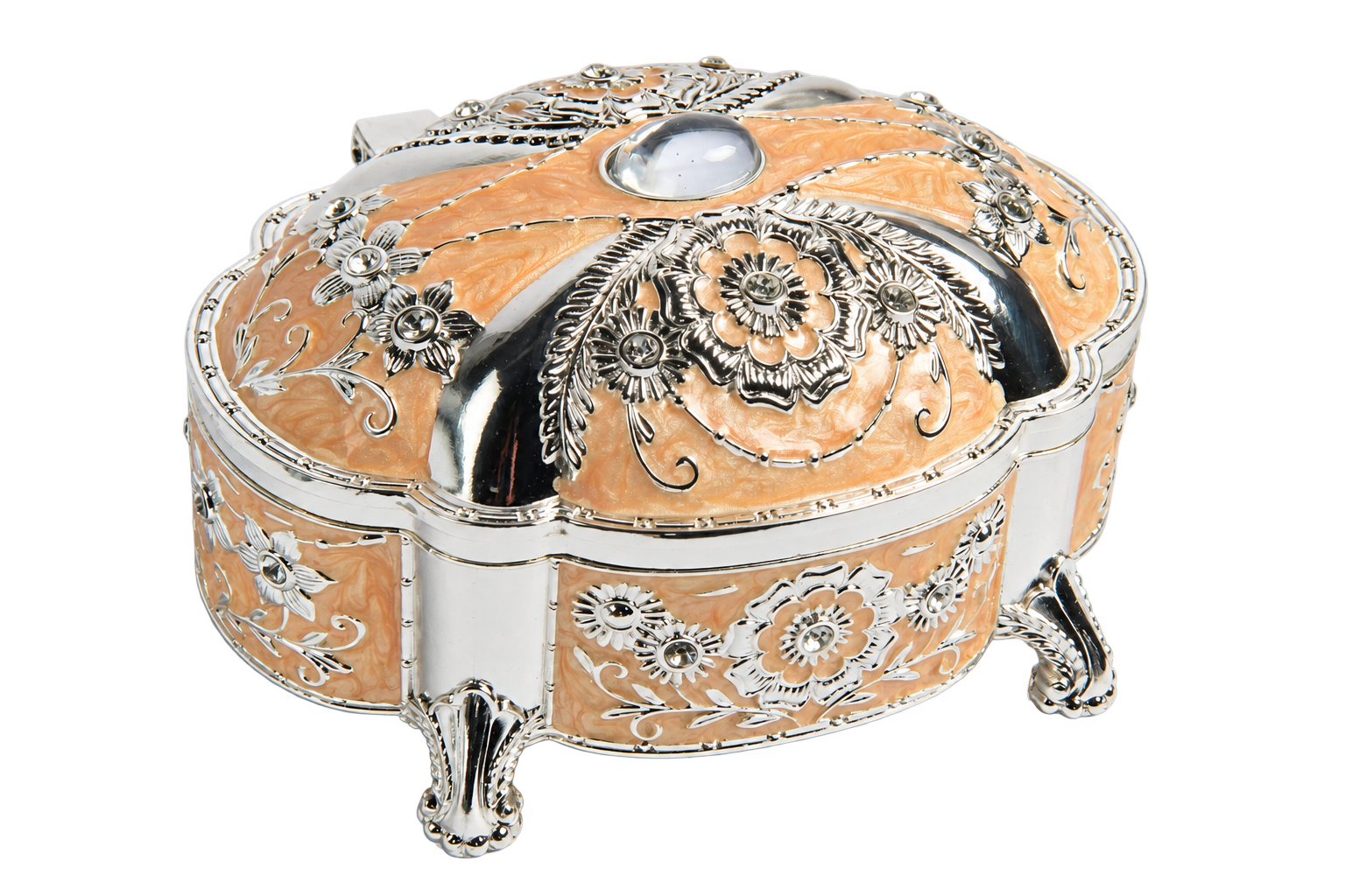 HS-SSH065 peach floral jewellery box with raised flower decoration