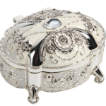 HS-SSH065 silver-tone floral jewellery box with domed lid thumbnail