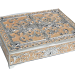 HS-SSH098 peach rectangular jewellery box with double-peacock lid decoration thumbnail