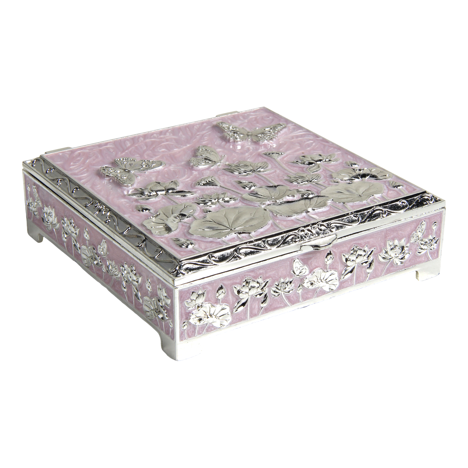 HS-SSH100 Lotus Square Jewellery Box — Lilac floral finish