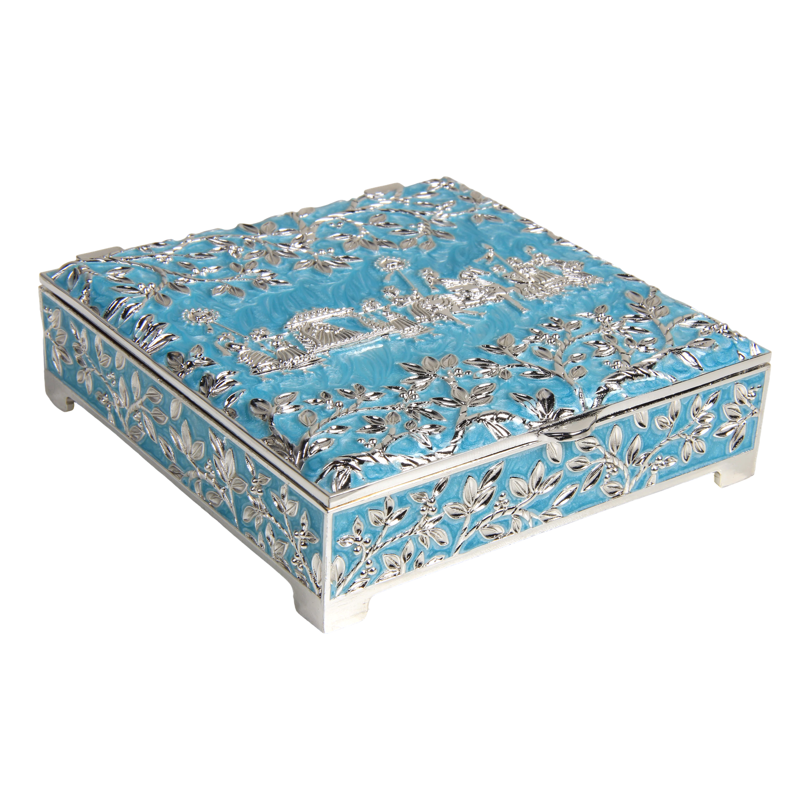 HS-SSH101 Decorative Relief Square Jewellery Box — Turquoise relief finish