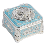 HS-SSH124 Fox-Motif Square Jewellery Box — Turquoise-and-silver finish thumbnail