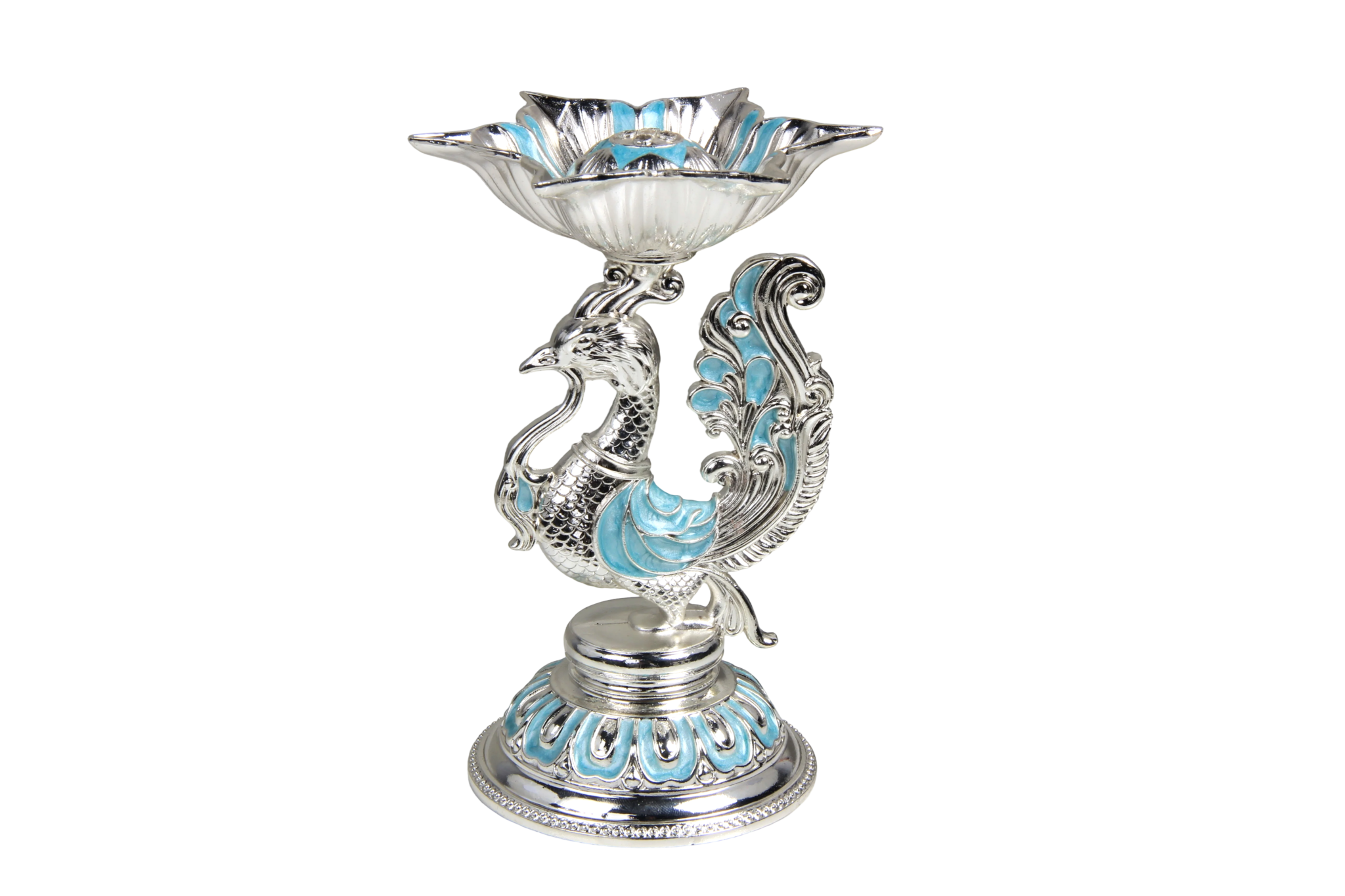Peacock Pedestal Incense Holder — Turquoise blue colour