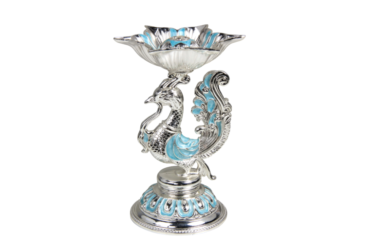 Turquoise and silver-tone peacock pedestal incense holder