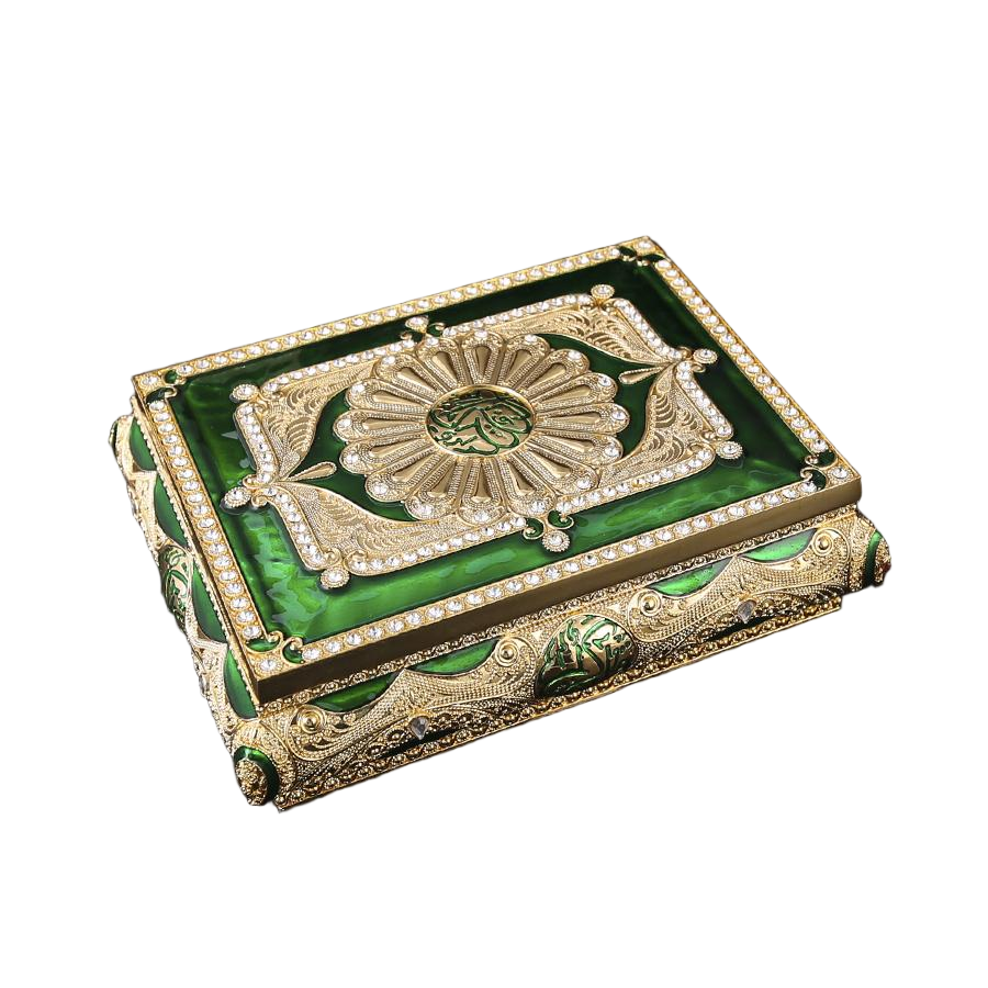 Green Floral Quran Box — Green and gold-tone design reference