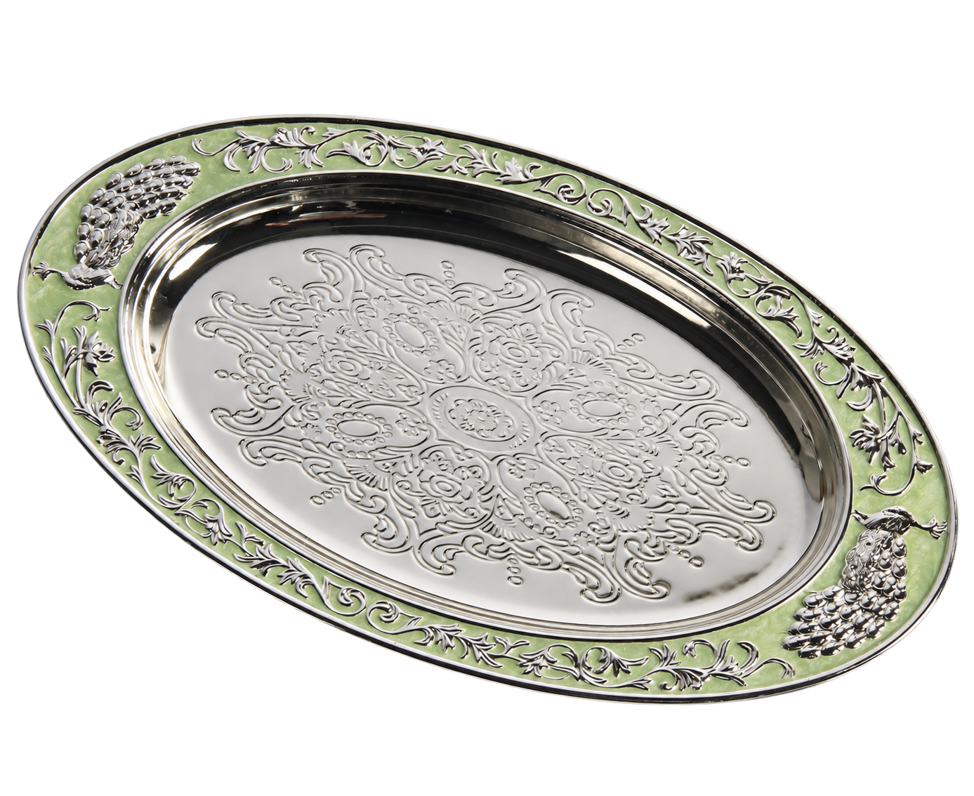 Peacock Oval Tray — Style 1 (GY23-TY-PK-OV1) — full product view