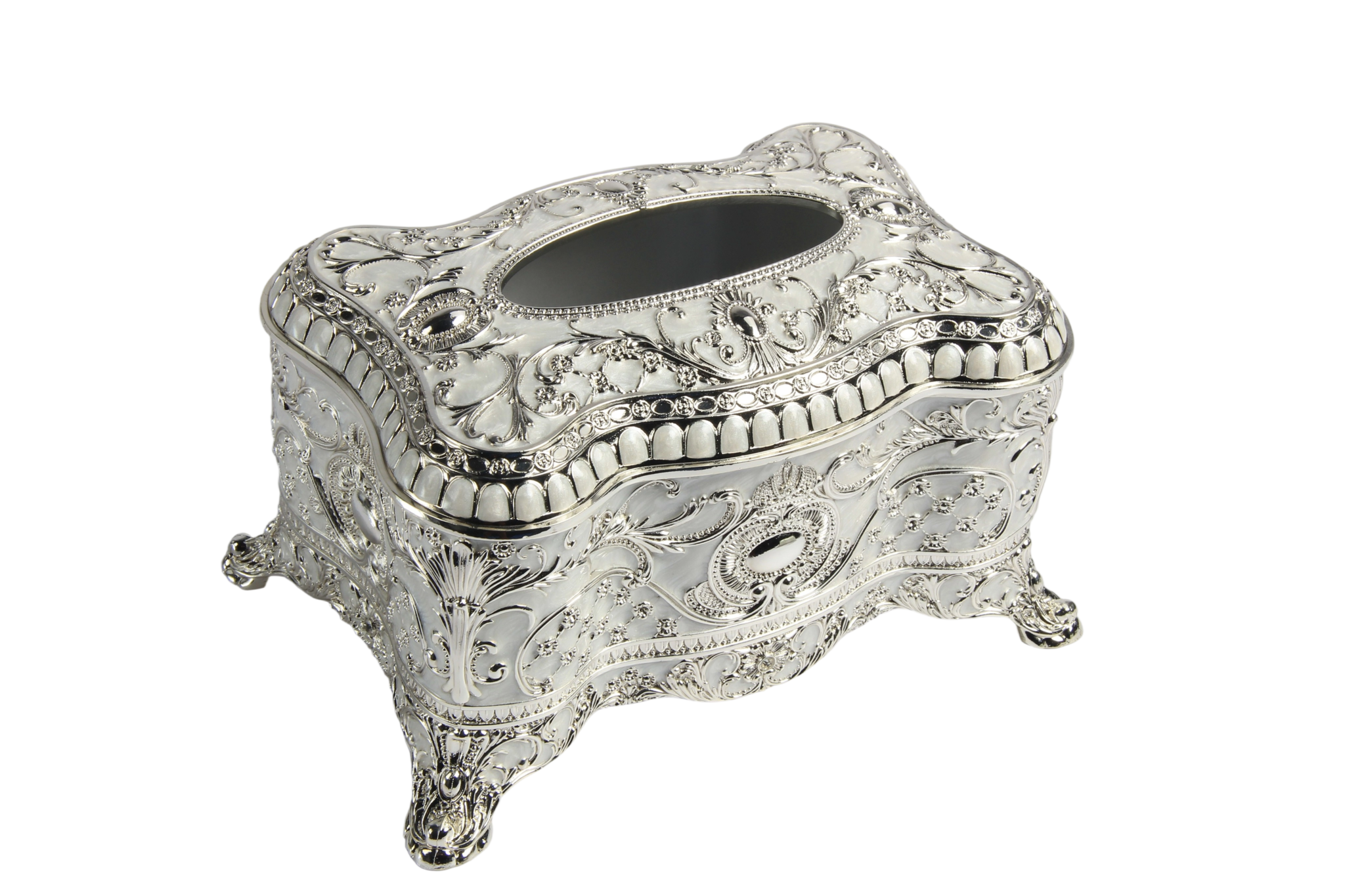 Ornate Tissue Box HS-ZJZ046 — HS-ZJZ046 product reference — Silver-tone finish