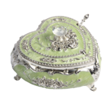TZ021 pale green heart-shaped sugar pot with rose decoration and silver-tone trim thumbnail