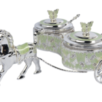 TZ059 pale green twin round sugar pots on a silver-tone decorative horse carriage thumbnail
