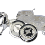 TZ059 twin horse-carriage sugar pot set with both lids removed and spoons visible thumbnail