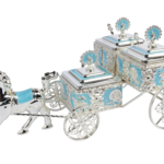TZ067 turquoise triple peacock sugar pot set with a silver-tone horse and carriage thumbnail