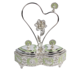 TZ082 pale green twin heart sugar pot set with a decorative silver-tone handle thumbnail