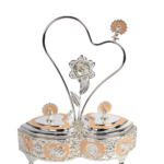 TZ082 twin peach heart-shaped sugar pots with peacock lids and a tall heart-shaped handle thumbnail