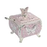 TZ085 pink square butterfly sugar pot with matching spoon and silver-tone detailing thumbnail