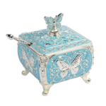 TZ085 turquoise square sugar pot with butterfly handle and silver-tone decorative feet thumbnail